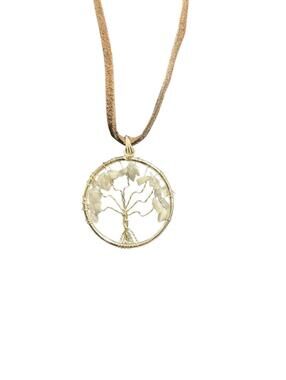 NWT Henna Rainbow Moonstone Tree of Life Necklace Adjustable Cord Gold Tone Boho